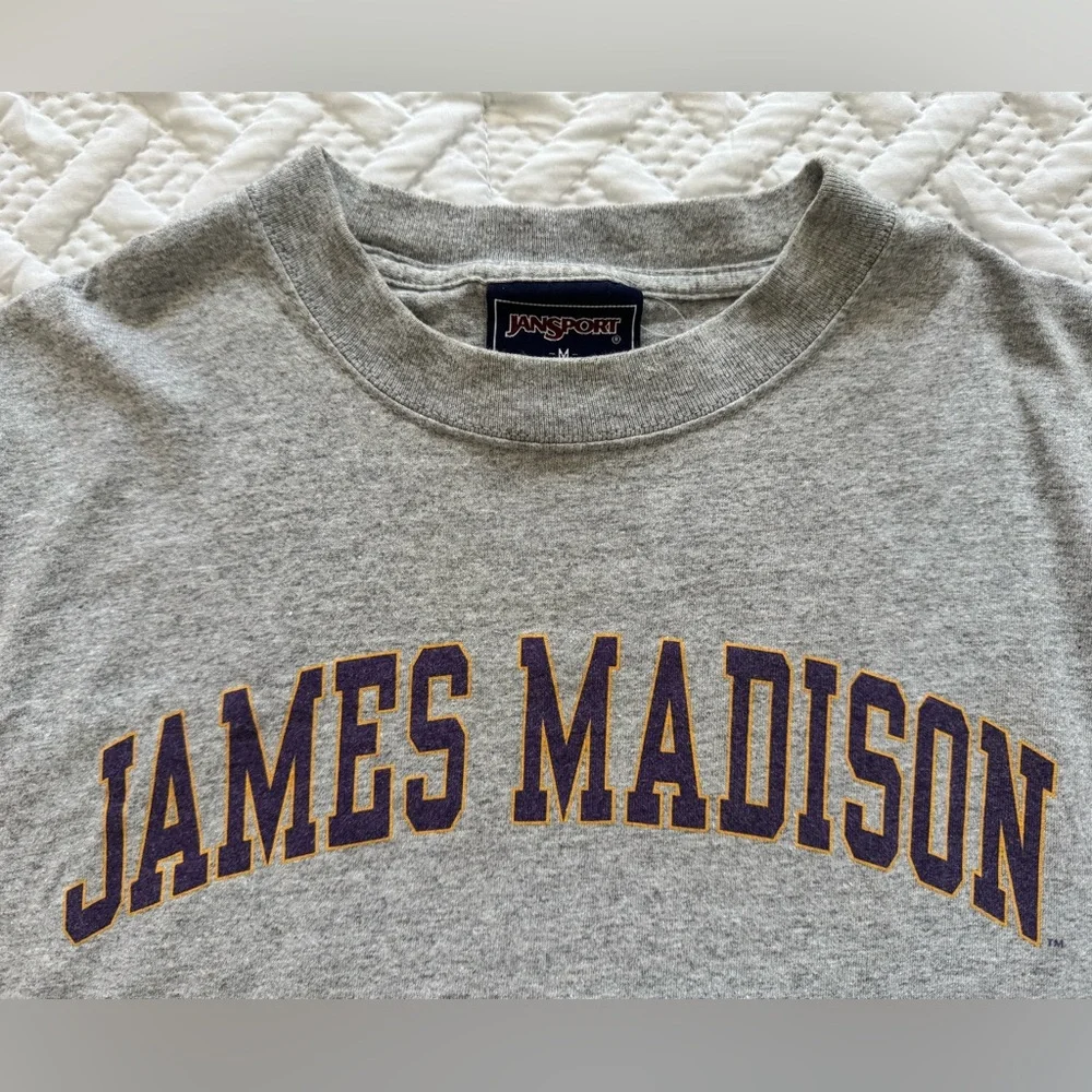 Vintage 90s James Madison University JMU T-Shirt JanSport Gray Purple Medium M - Picture 4 of 8